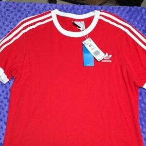 adidas Red Tee with White 3-Stripe Trim